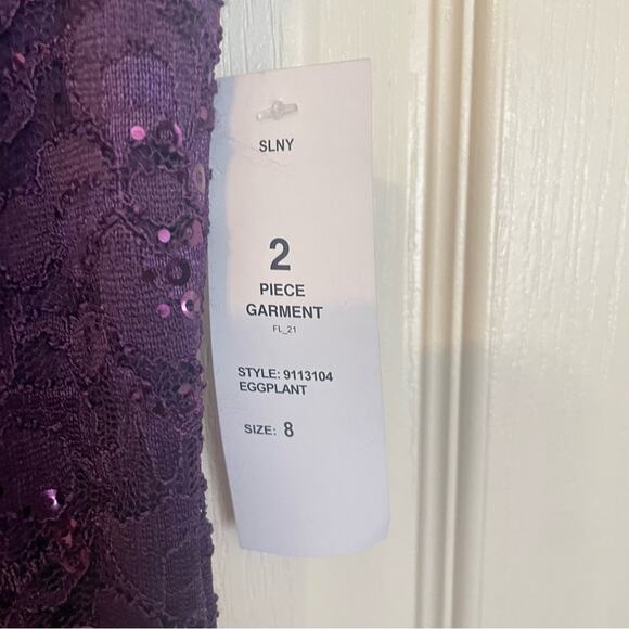 SLNY Purple Sequin Lace Dress NWT‎ Size 8 - Picture 8 of 11
